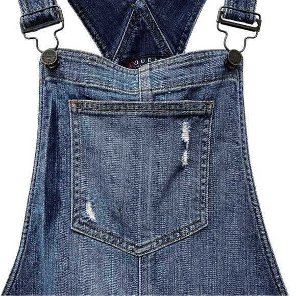 Vintage Guess Jeans Distressed Denim Overalls Medium Wash Straight Leg Size 26 2 - Picture 10 of 16